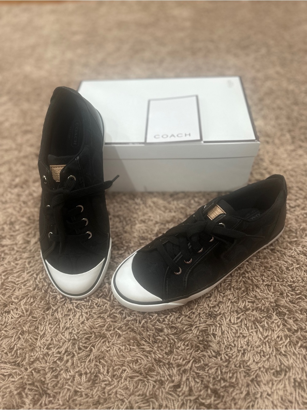 Coach Black Low-Top Sneakers with White Toe Cap